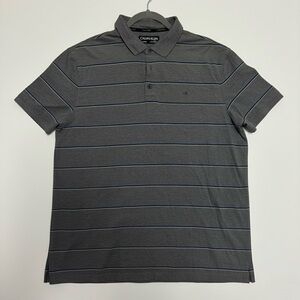 Calvin Klein Men’s Polo Shirt XL – Gray & Blue Striped Cotton Short Sleeve